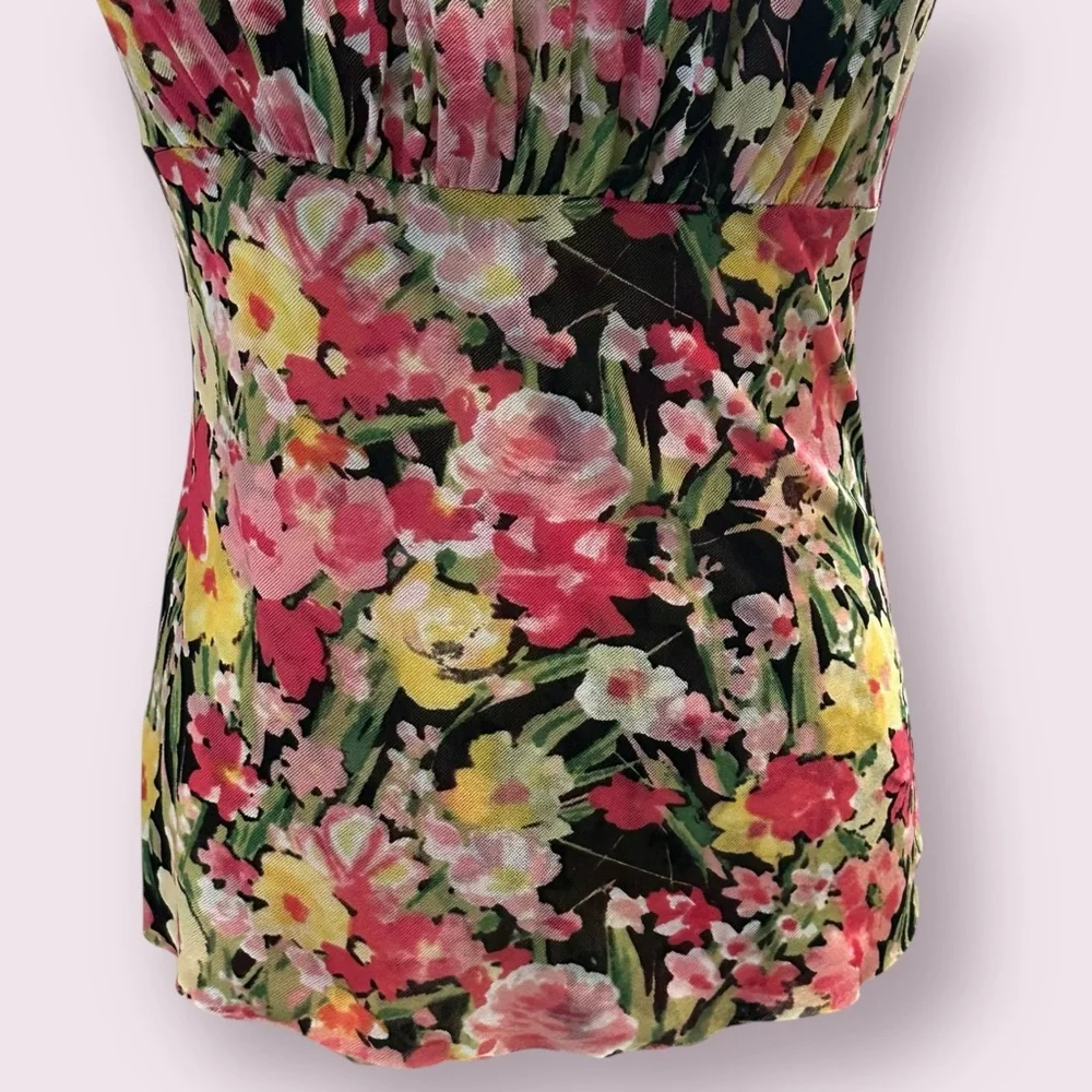 Y2K Floral Babydoll Milkmaid Mesh Top Sz XXS Floral Puff Sleeves Square Neckline